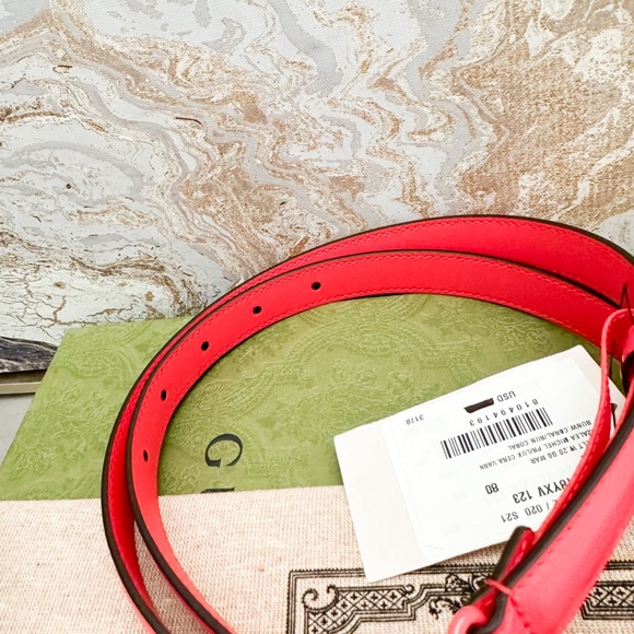 New! Gucci Azalea Double G Calfskin Enamel Monochrome 20mm Belt - Picture 4 of 9